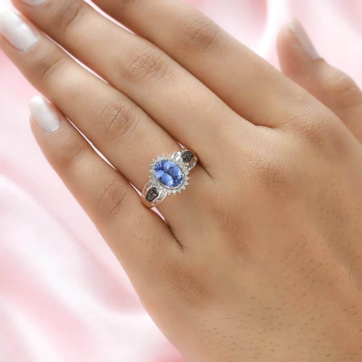 Tanzanite Sunburst Ring, Natural Champagne and White Diamond 1.80 ctw Accent Ring, Vermeil Rose Gold Over Sterling Silver Ring, Tanzanite Jewelry For Her (Size 5) image number 5