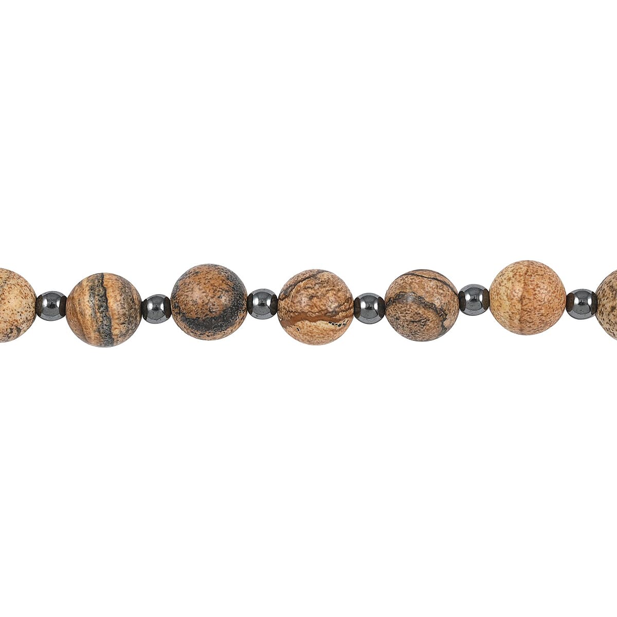 Picture Jasper, Hematine Station Beaded Bracelet in Rhodium Over Stainless Steel (7.00-9.00In) 104.00 ctw image number 2