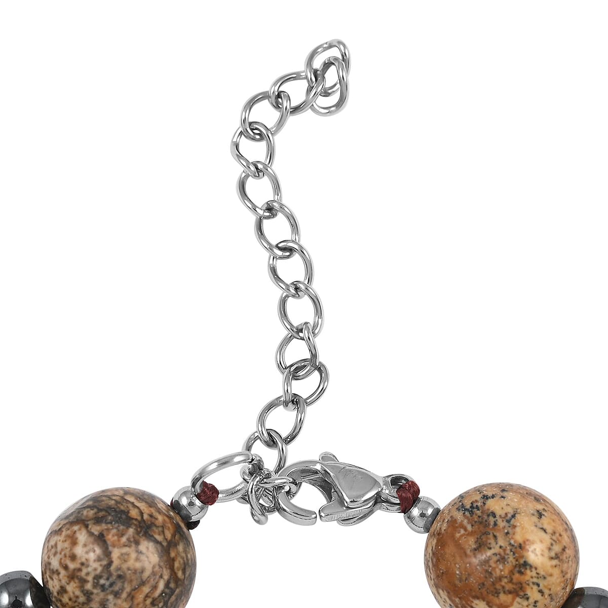 Picture Jasper, Hematine Station Beaded Bracelet in Rhodium Over Stainless Steel (7.00-9.00In) 104.00 ctw image number 3