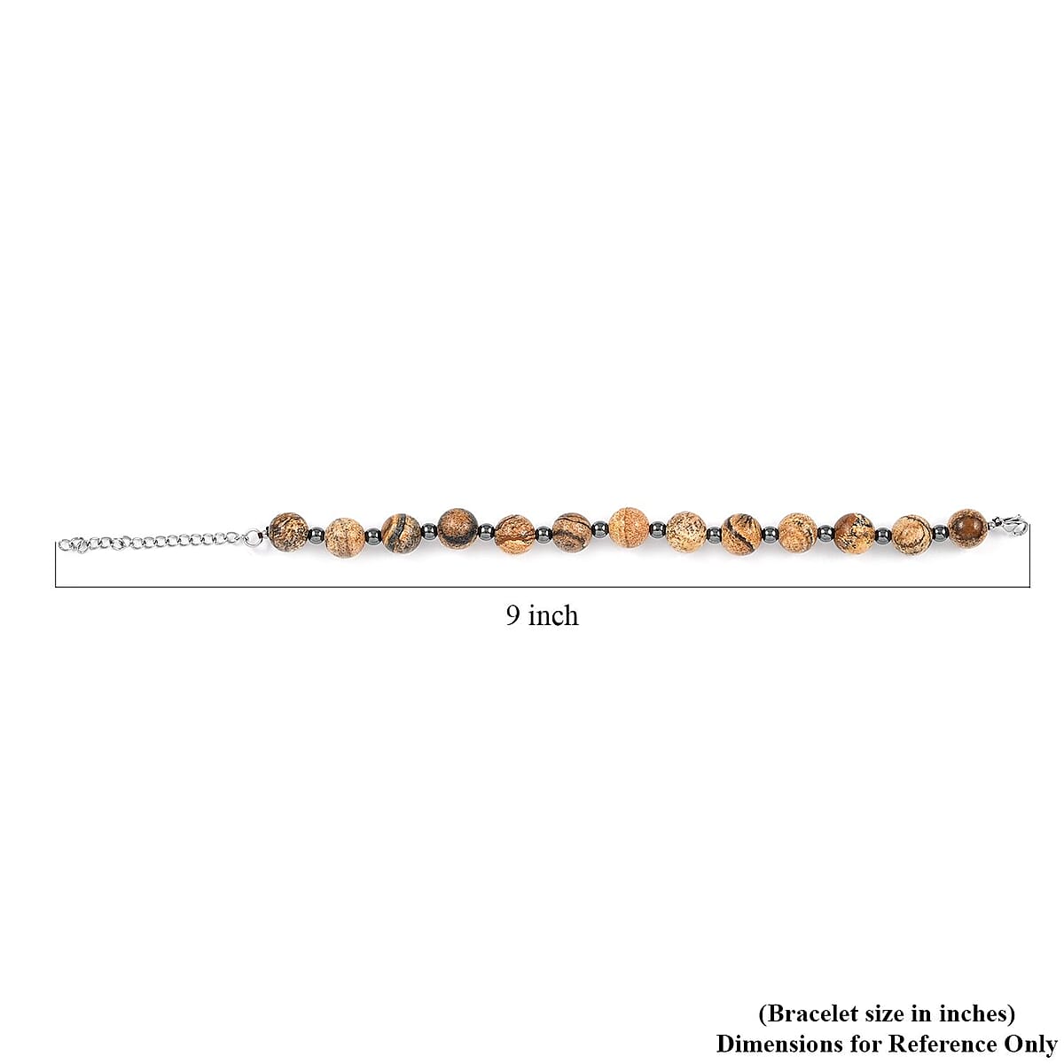 Picture Jasper, Hematine Station Beaded Bracelet in Rhodium Over Stainless Steel (7.00-9.00In) 104.00 ctw image number 4