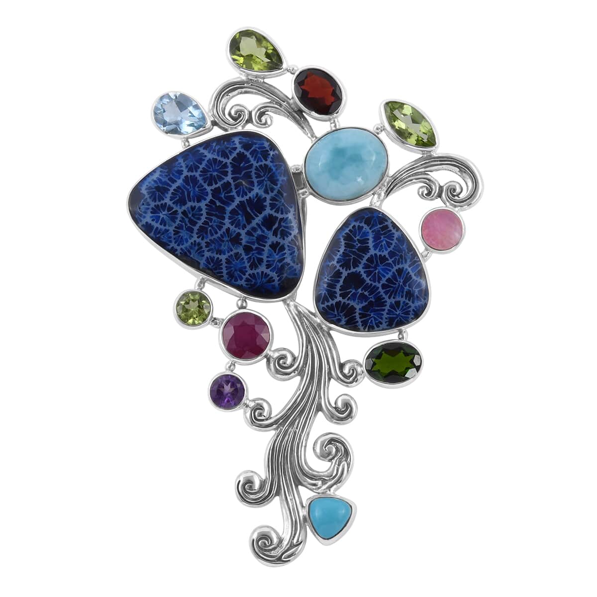 Bali Legacy Multi Gemstone Floral Vine Pendant in Sterling Silver 17.40 ctw image number 0