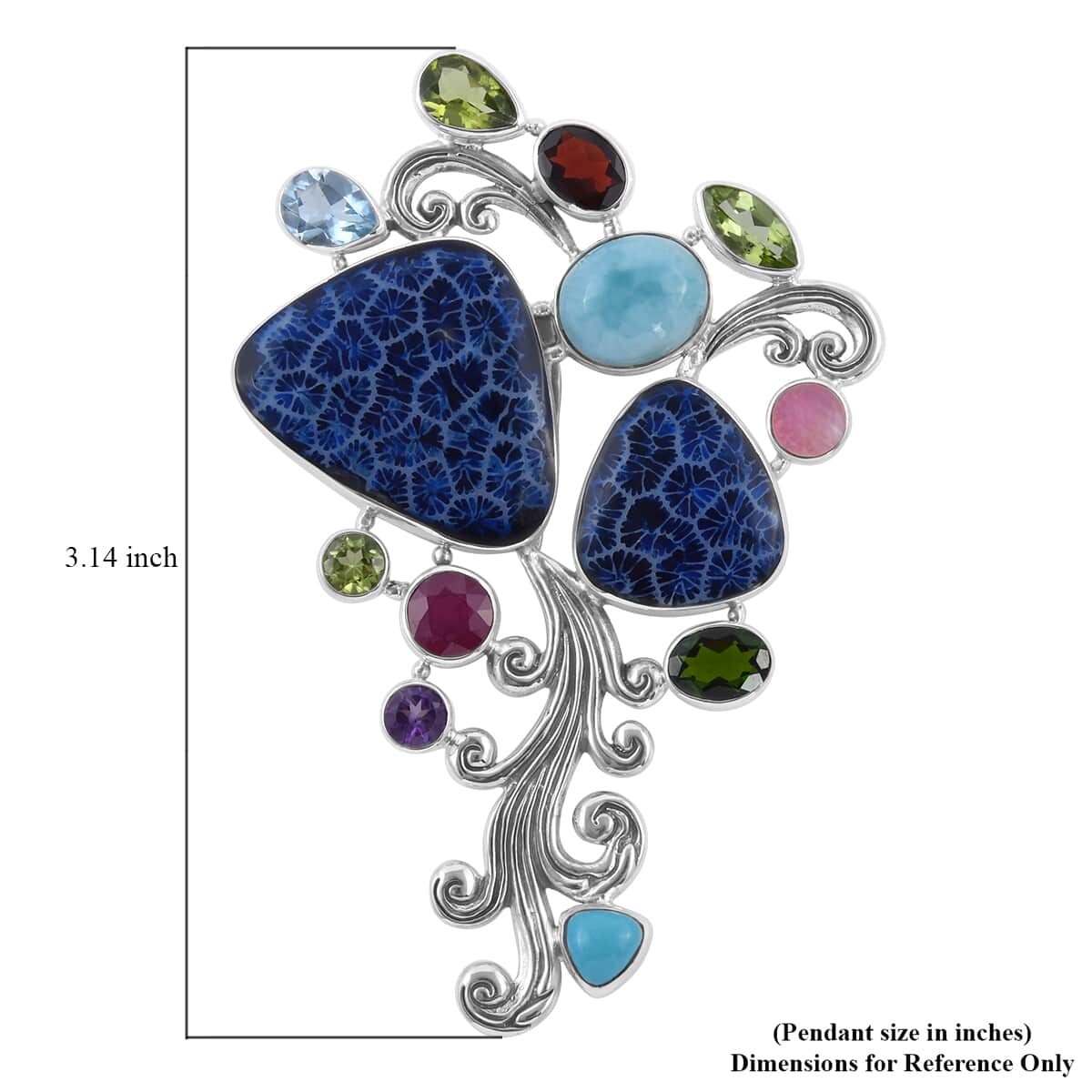 Bali Legacy Multi Gemstone Floral Vine Pendant in Sterling Silver 17.40 ctw image number 4