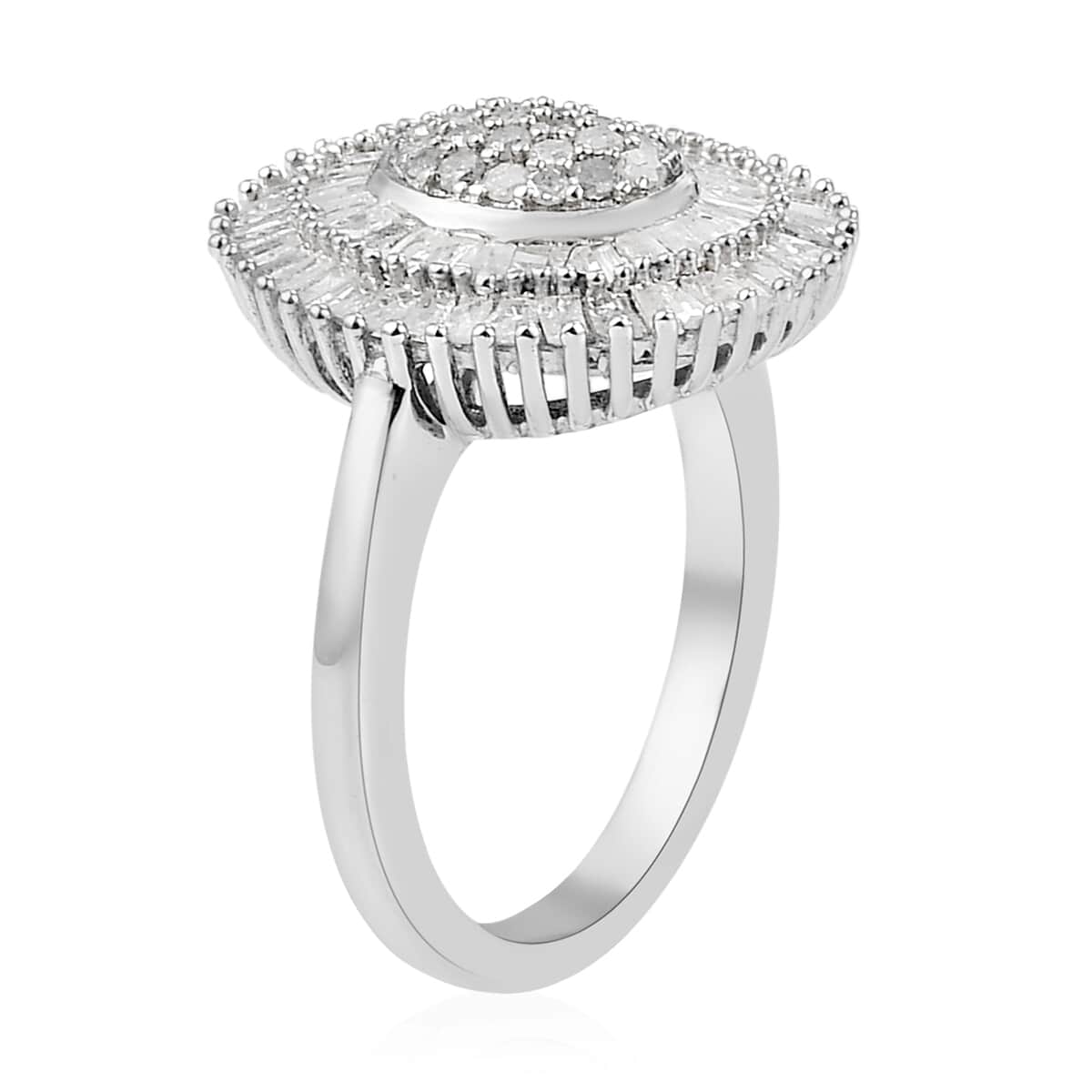 TLV White Diamond Cocktail Ring in Platinum Over Sterling Silver (Size 9.0) 1.00 ctw image number 3