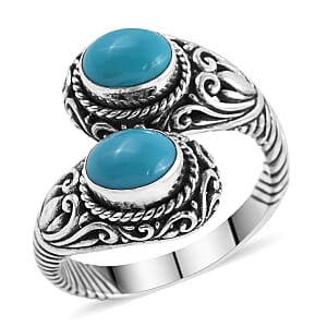 Bali Legacy American Natural Sleeping Beauty Turquoise Bypass Ring in Sterling Silver (Size 10.0) 2.00 ctw