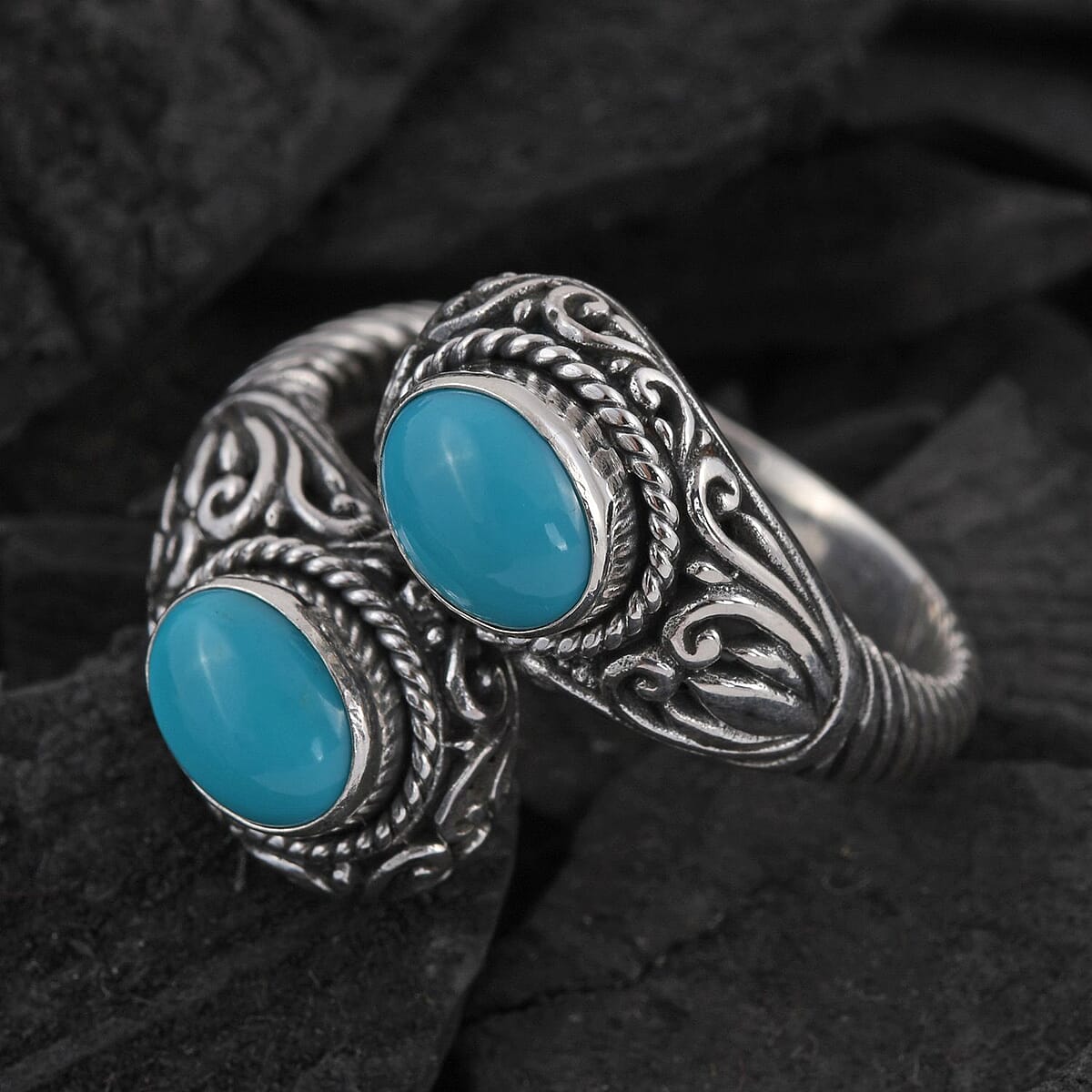 Bali Legacy American Natural Sleeping Beauty Turquoise Bypass Ring in Sterling Silver (Size 10.0) 2.00 ctw image number 1