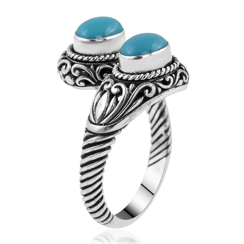 Bali Legacy American Natural Sleeping Beauty Turquoise Bypass Ring in Sterling Silver (Size 10.0) 2.00 ctw