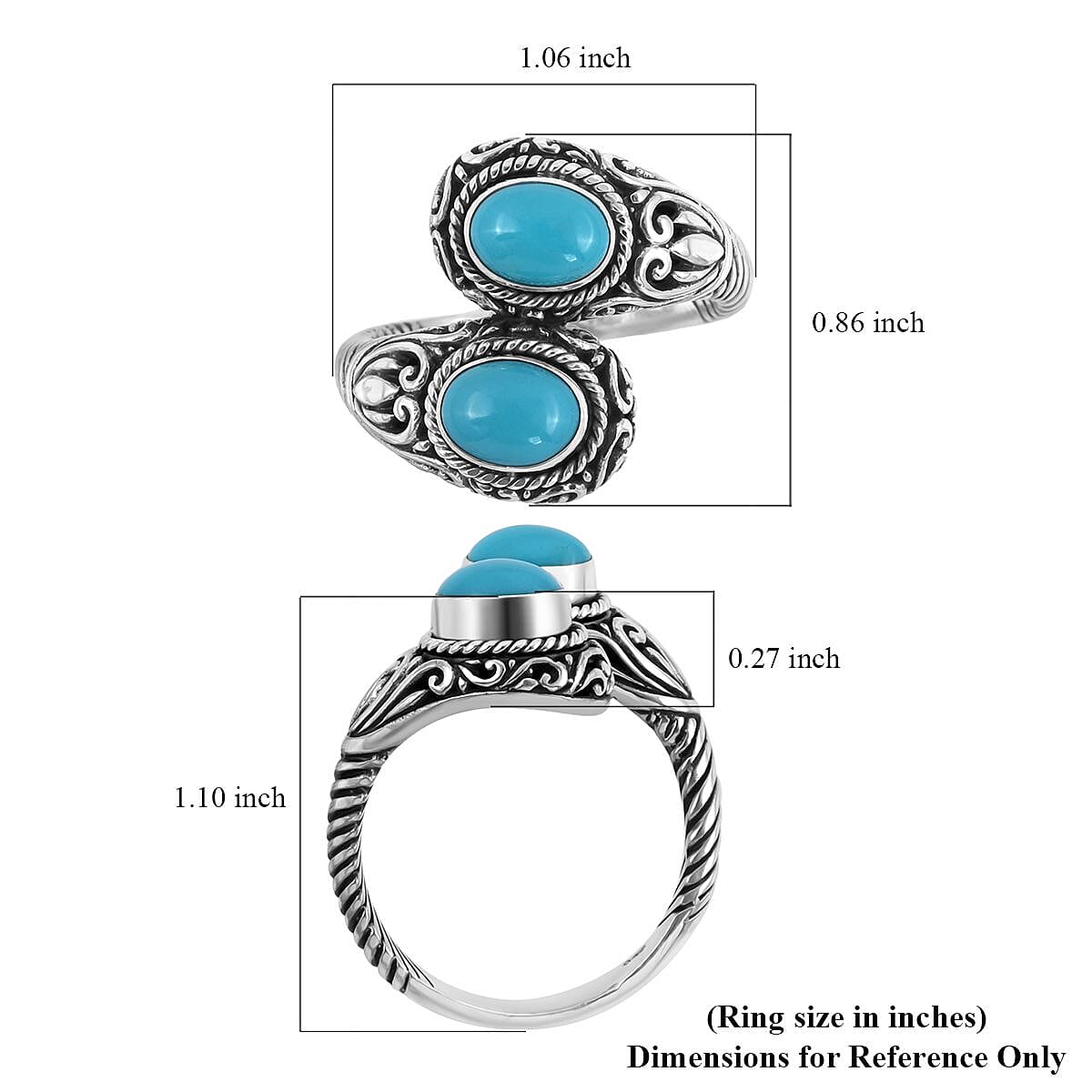 Bali Legacy American Natural Sleeping Beauty Turquoise Bypass Ring in Sterling Silver (Size 10.0) 2.00 ctw image number 5