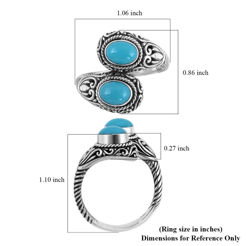 Bali Legacy American Natural Sleeping Beauty Turquoise Bypass Ring in Sterling Silver (Size 10.0) 2.00 ctw