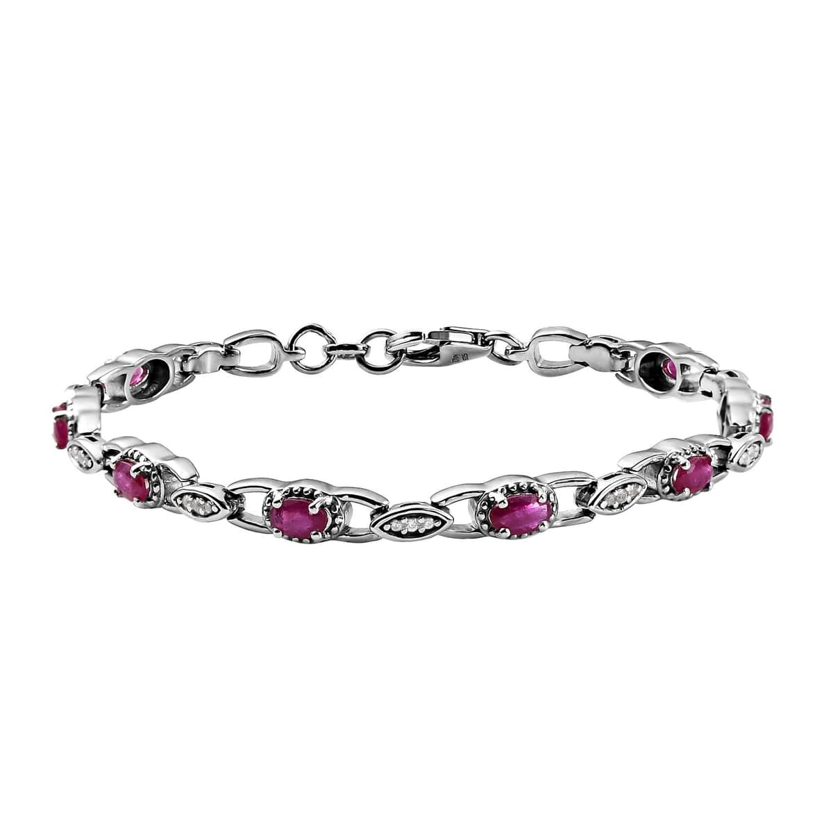 Premium Mozambique Ruby, Natural White Zircon Link Bracelet in Platinum Over Sterling Silver (6.50 In) (9 g) 2.75 ctw image number 0
