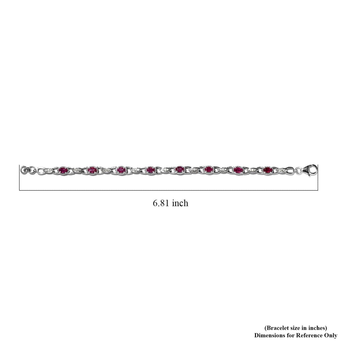 Premium Mozambique Ruby, Natural White Zircon Link Bracelet in Platinum Over Sterling Silver (6.50 In) (9 g) 2.75 ctw image number 4
