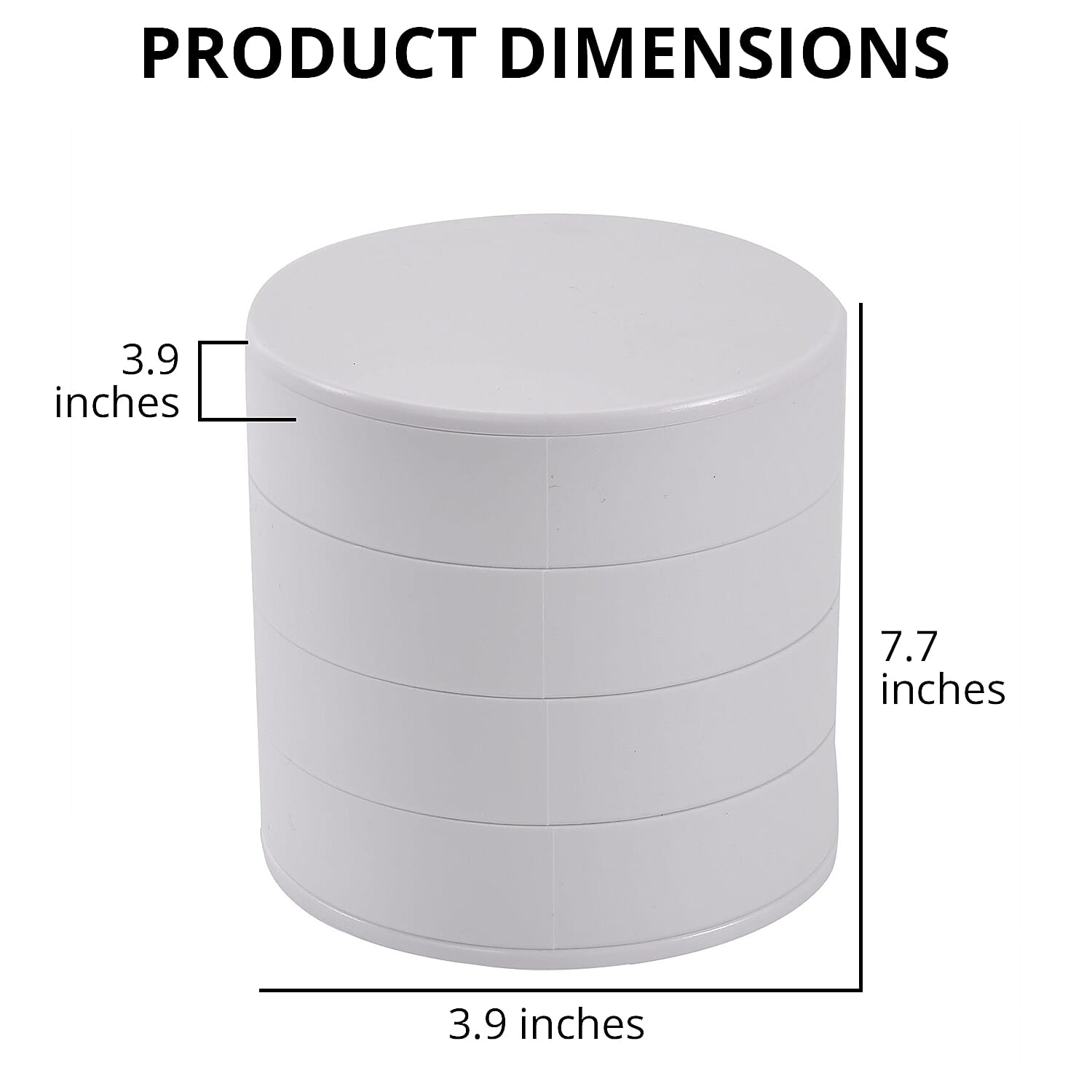 White 360 Degree Rotatable Round Shape 4 Layer Jewelry Organizer with Mirror
