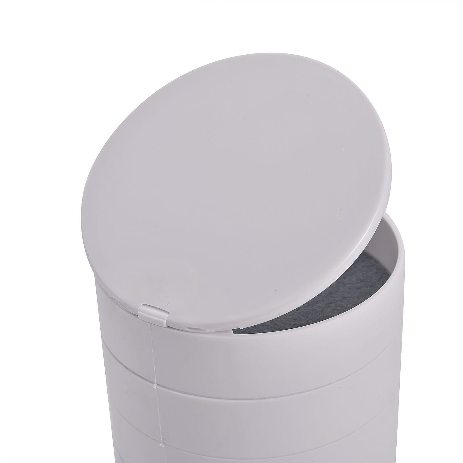 White 360 Degree Rotatable Round Shape 4 Layer Jewelry Organizer with Mirror