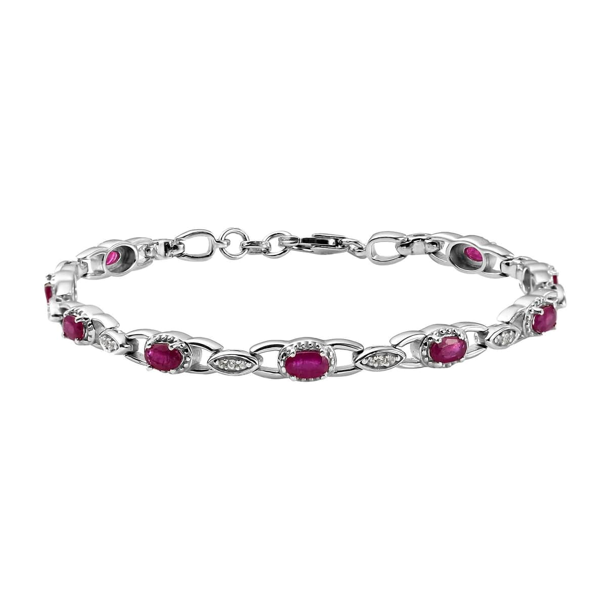 Premium Mozambique Ruby and Natural White Zircon Link Bracelet in Platinum Over Sterling Silver (7.25 In) 10.35 Grams 3.15 ctw image number 0
