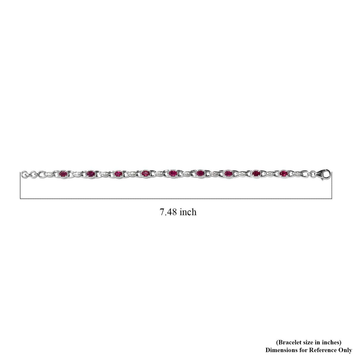Premium Mozambique Ruby and Natural White Zircon Link Bracelet in Platinum Over Sterling Silver (7.25 In) 10.35 Grams 3.15 ctw image number 4