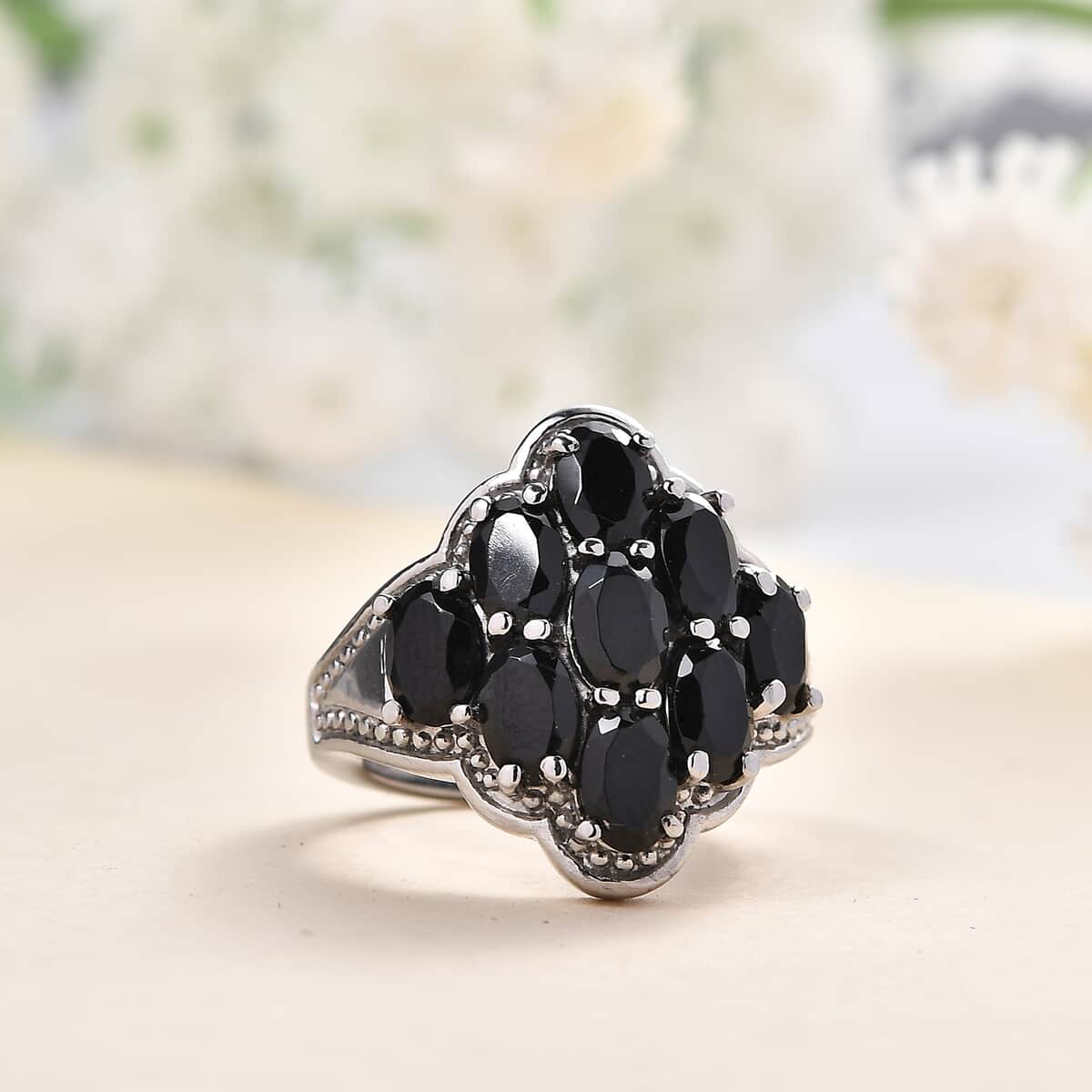 Natural Thai Black Spinel Ring in Stainless Steel (Size 10.0) 5.35 ctw image number 1