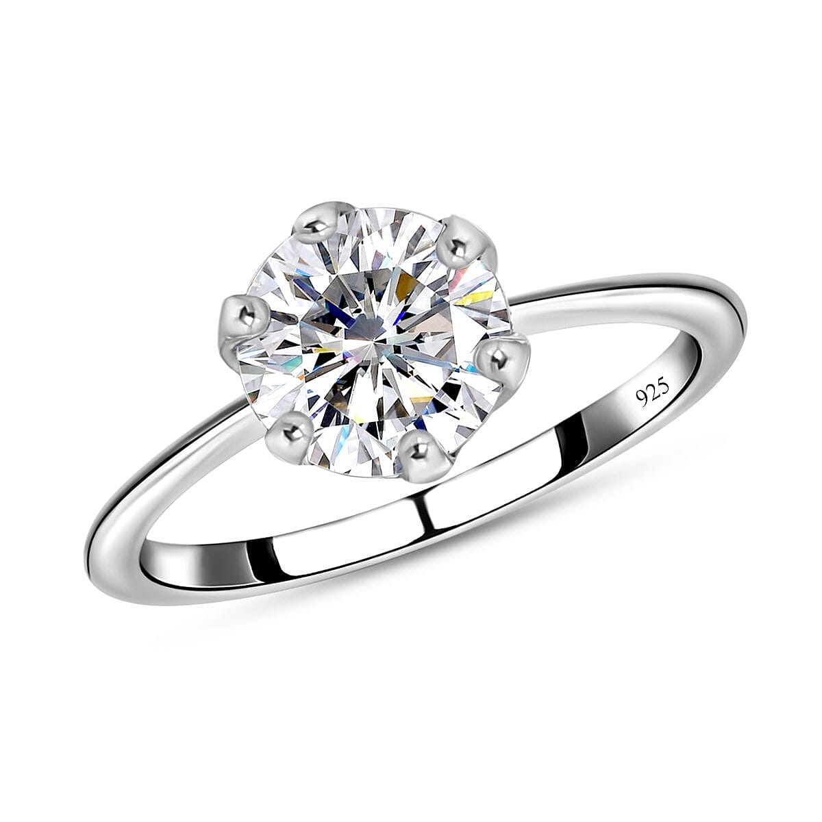 Moissanite 0.75 ctw Solitaire Ring in Platinum Over Sterling Silver (Size 11.5)