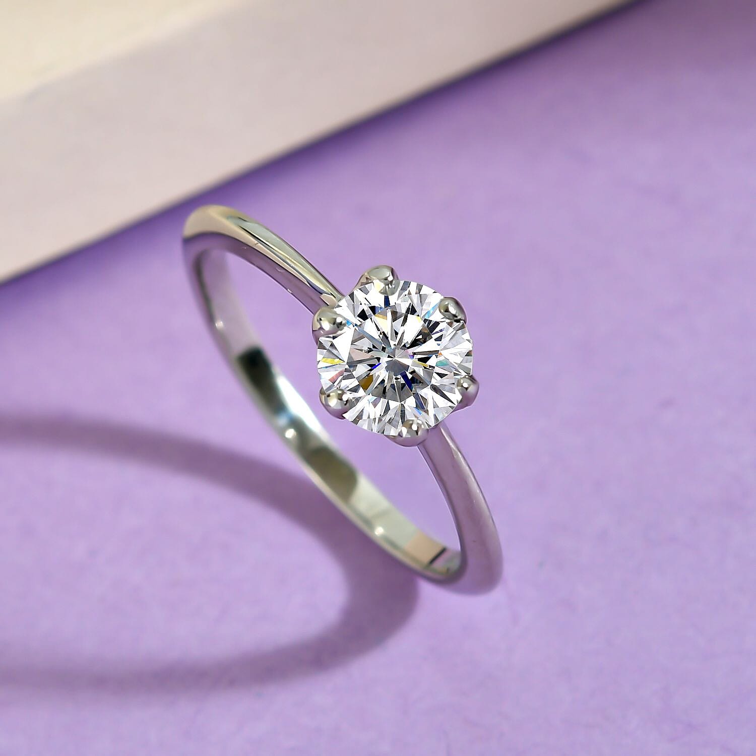 Moissanite 0.75 ctw Solitaire Ring in Platinum Over Sterling Silver (Size 11.5)