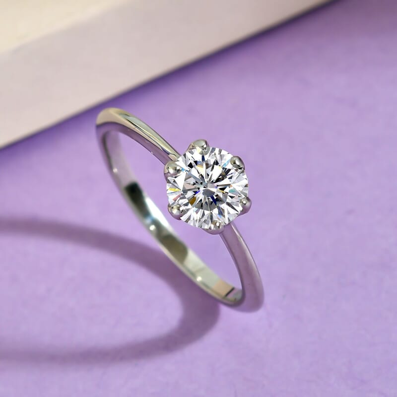 Moissanite 0.75 ctw Solitaire Ring in Platinum Over Sterling Silver (Size 11.5)