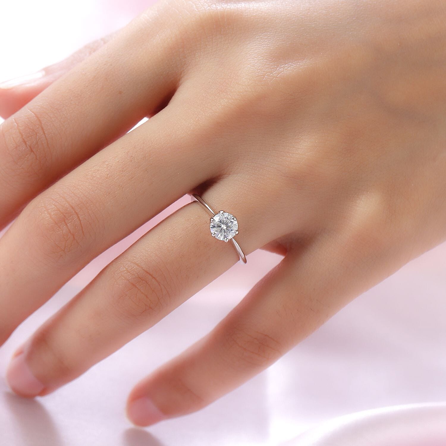 Moissanite 0.75 ctw Solitaire Ring in Platinum Over Sterling Silver (Size 11.5)