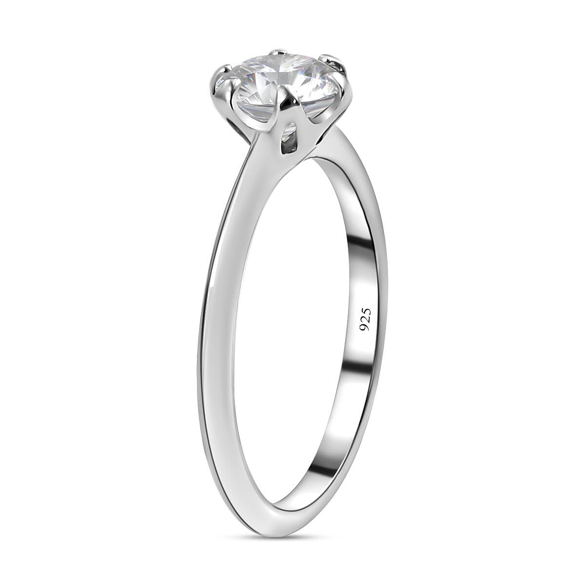 Moissanite 0.75 ctw Solitaire Ring in Platinum Over Sterling Silver (Size 11.5)