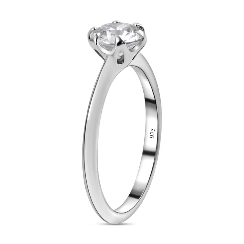 Moissanite 0.75 ctw Solitaire Ring in Platinum Over Sterling Silver (Size 11.5)