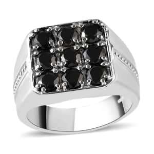 Thai Black Spinel 1.90 ctw Men's Ring in Stainless Steel (Size 10.0) 