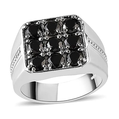 Thai Black Spinel 2.30 ctw Men's Ring in Stainless Steel (Size 10.0) 