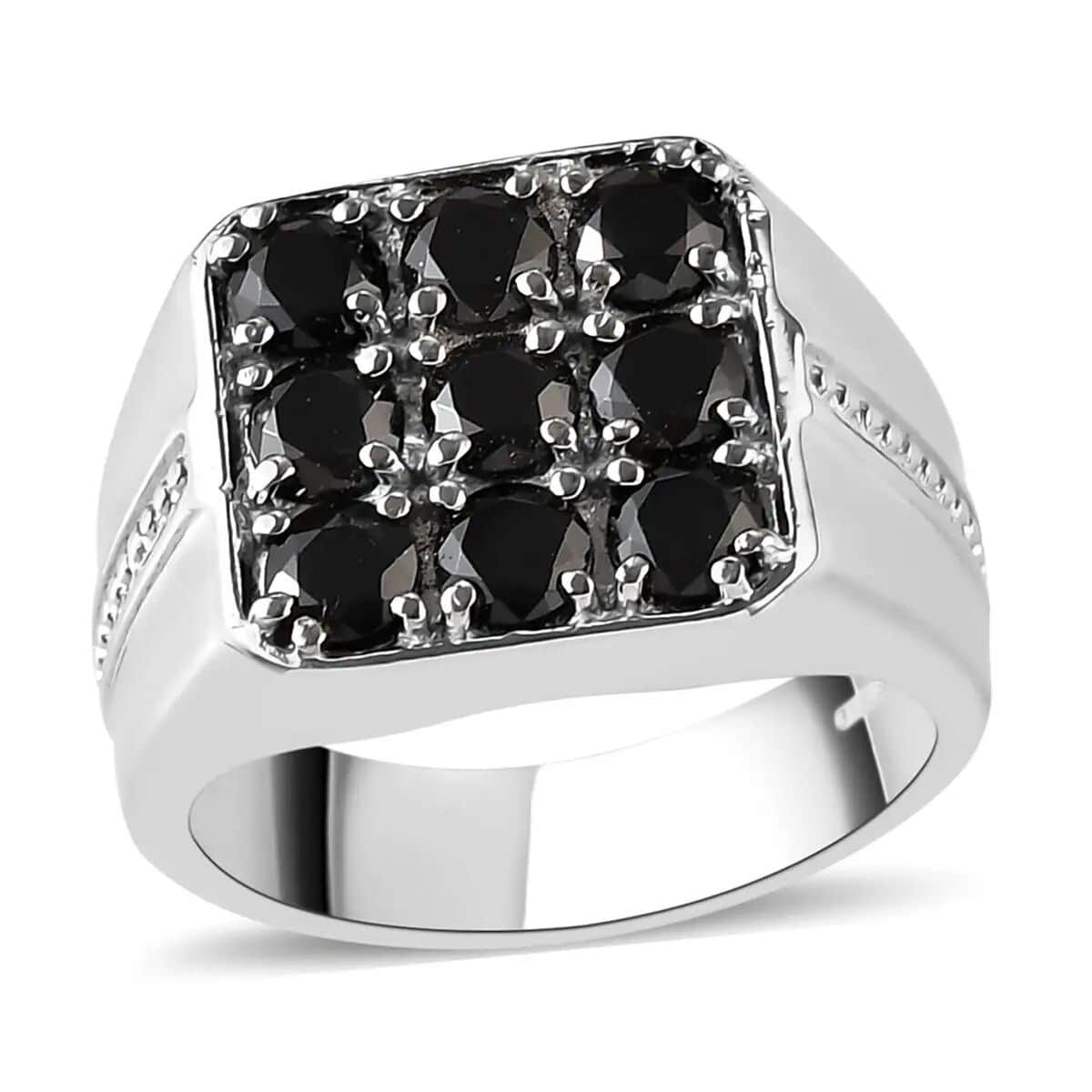 Natural Thai Black Spinel Men's Ring in Stainless Steel 2.75 ctw image number 0