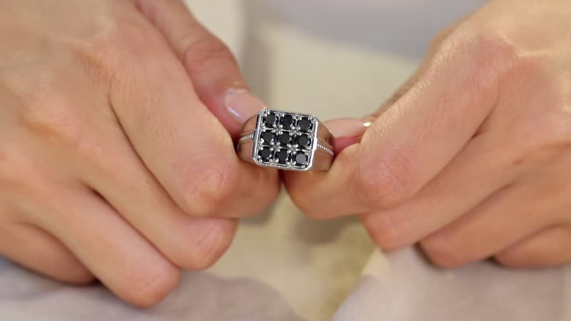 Thai Black Spinel Men's Ring in Stainless Steel 1.90 ctw