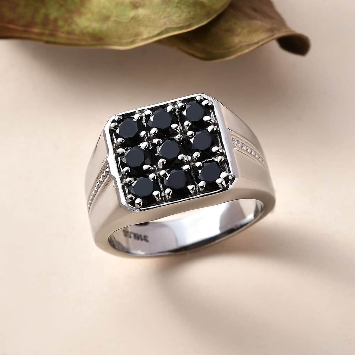 Natural Thai Black Spinel Men's Ring in Stainless Steel 2.75 ctw image number 1