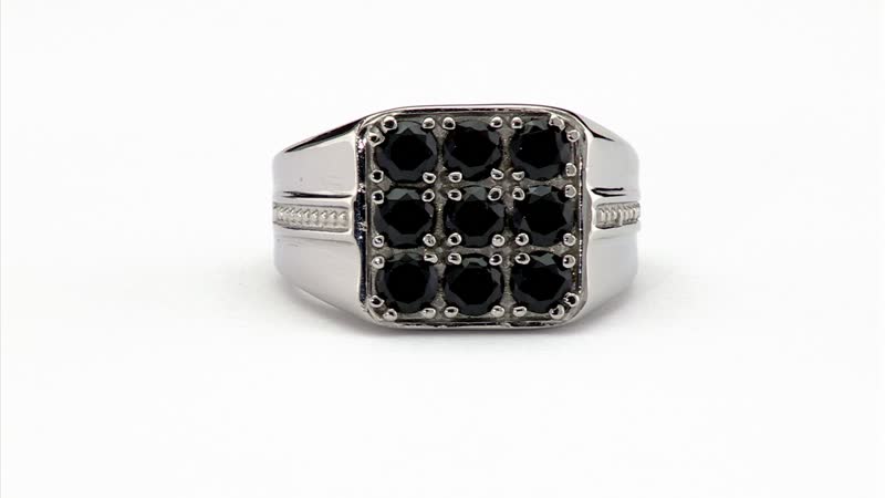 Thai Black Spinel Men's Ring in Stainless Steel 1.90 ctw