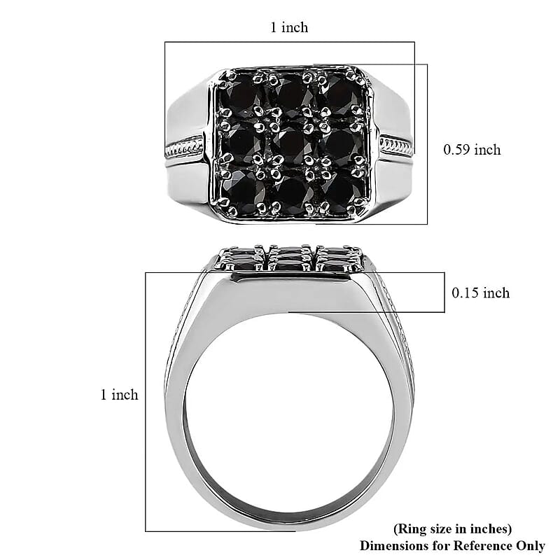 Thai Black Spinel 2.30 ctw Men's Ring in Stainless Steel (Size 10.0) 