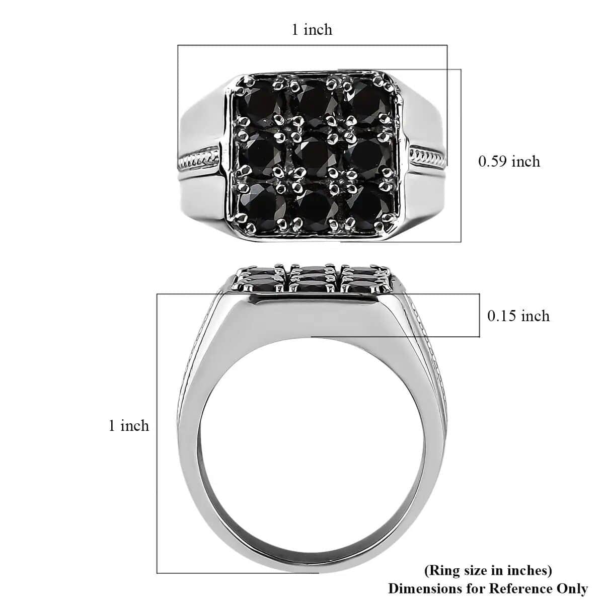 Natural Thai Black Spinel Men's Ring in Stainless Steel 2.75 ctw image number 5