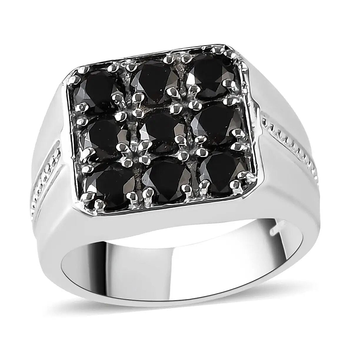 Thai Black Spinel 2.30 ctw Men's Ring in Stainless Steel (Size 9.0) 