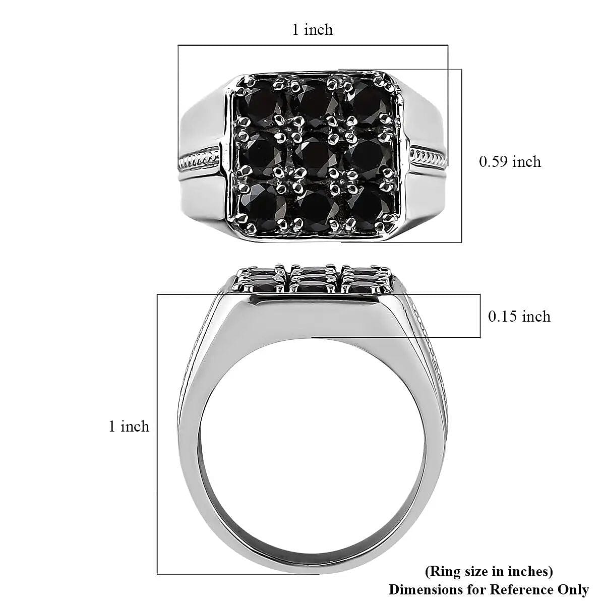 Thai Black Spinel 2.30 ctw Men's Ring in Stainless Steel (Size 9.0) 