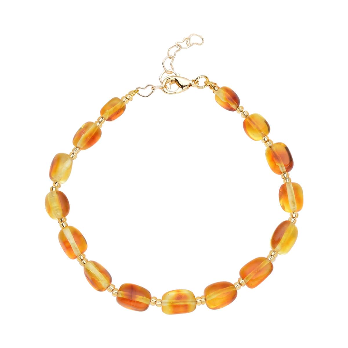 Baltic Amber and Champagne Glass Bracelet in Goldtone (7.0-8.0In) image number 0