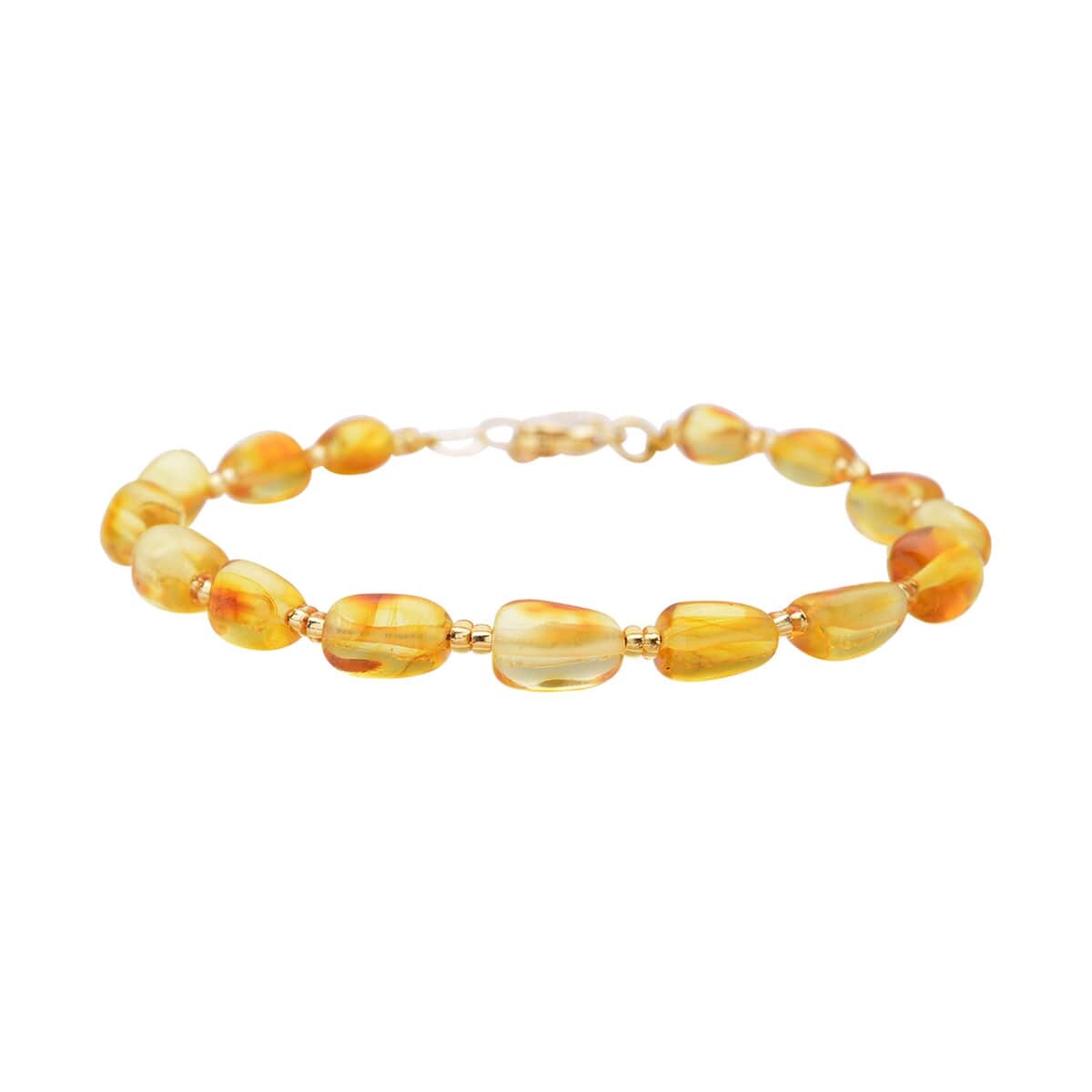Baltic Amber and Champagne Glass Bracelet in Goldtone (7.0-8.0In) image number 2