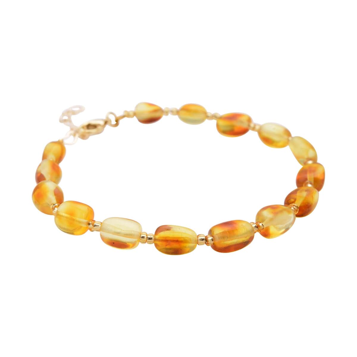 Baltic Amber and Champagne Glass Bracelet in Goldtone (7.0-8.0In) image number 3