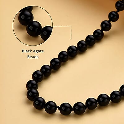Enhanced Black Agate Beaded Endless Necklace 34 Inches 332.00 ctw