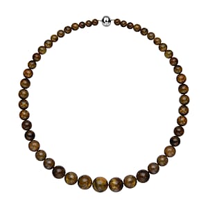 Yellow Pietersite Beaded Necklace 20 Inches in Rhodium Over Sterling Silver 420.00 ctw