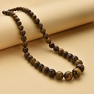 Yellow Pietersite Beaded Necklace 20 Inches in Rhodium Over Sterling Silver 420.00 ctw