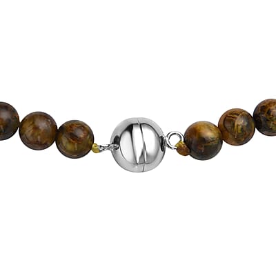 Yellow Pietersite Beaded Necklace 20 Inches in Rhodium Over Sterling Silver 420.00 ctw