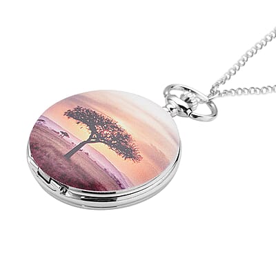 Strada Japanese Movement Tree Pattern Pocket Watch with Chain (up to 31 Inches) (47mm)