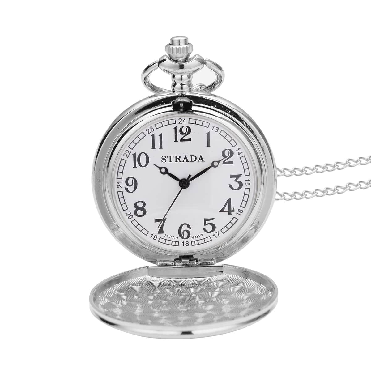 Strada Japanese Movement Lion Pattern Pocket Watch with Chain (up to 31 Inches) (47mm) image number 3