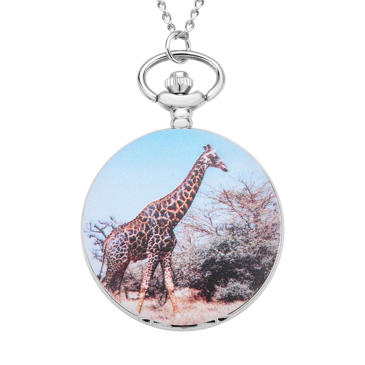 Strada Japanese Movement Giraffe Pattern Pocket Watch with Chain (up to 31 Inches) (47mm) image number 0