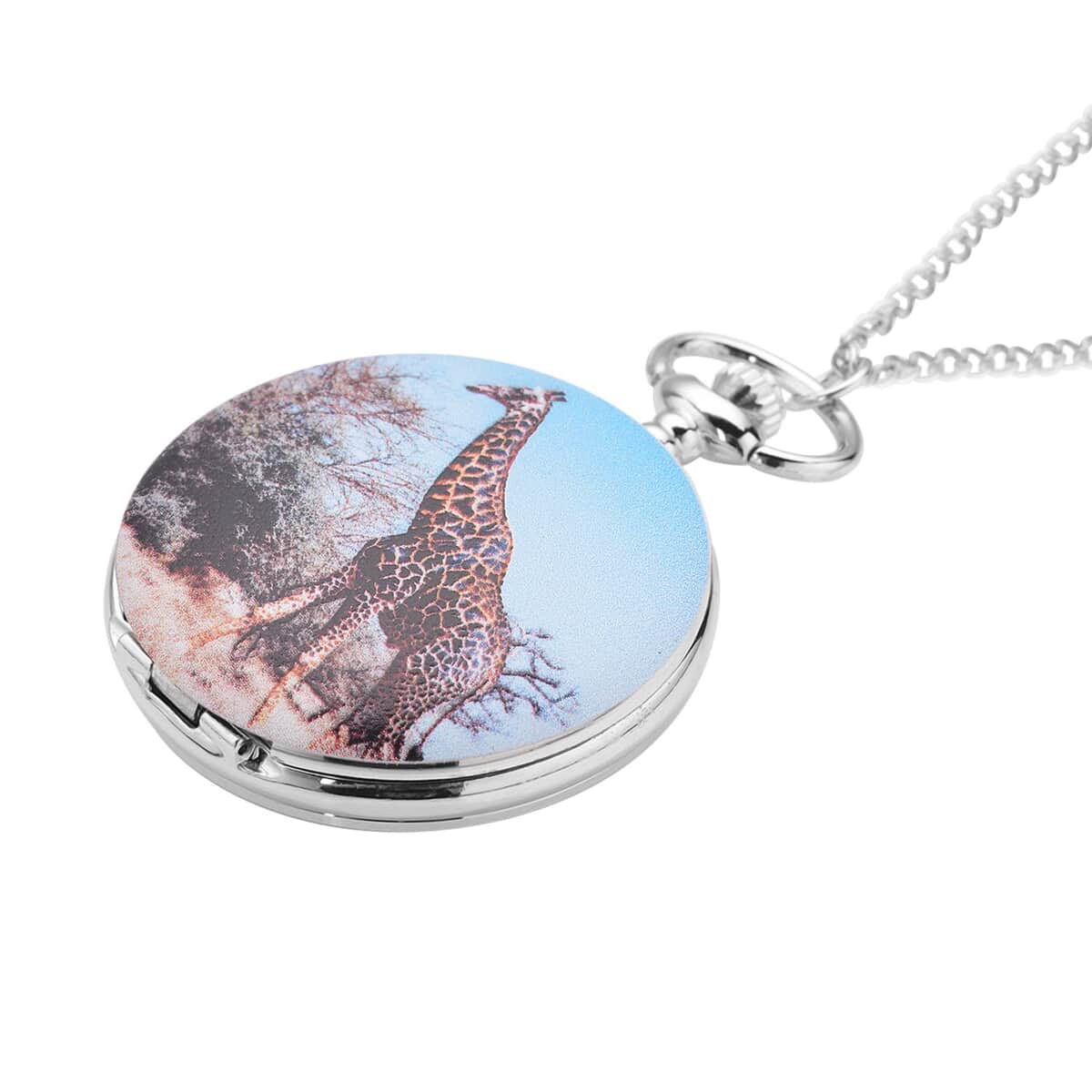 Strada Japanese Movement Giraffe Pattern Pocket Watch with Chain (up to 31 Inches) (47mm) image number 2