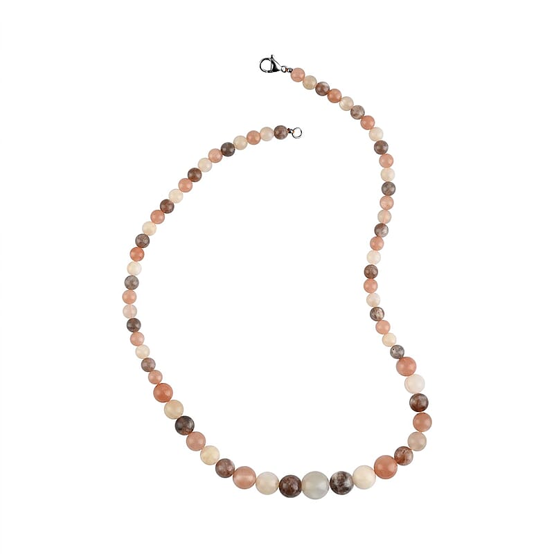 Multi Color Moonstone Beaded Necklace (20 Inches) in Rhodium Over Stainless Steel 180.50 ctw | Tarnish-Free, Waterproof, Sweat Proof Jewelry