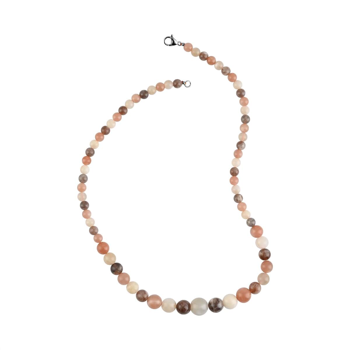 Multi Color Moonstone Beaded Necklace (20 Inches) in Rhodium Over Stainless Steel 180.50 ctw | Tarnish-Free, Waterproof, Sweat Proof Jewelry image number 0