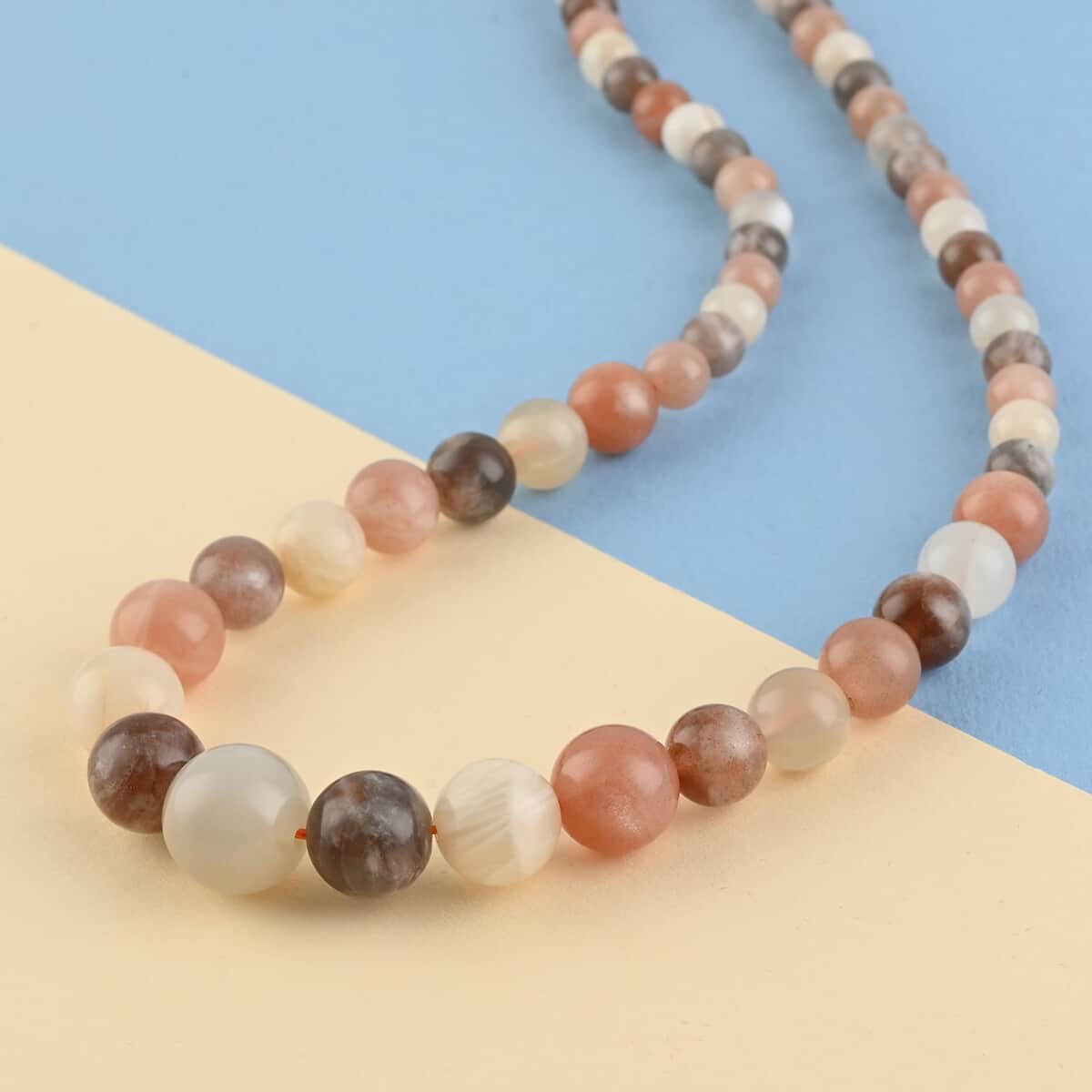 Multi Color Moonstone Beaded Necklace (20 Inches) in Rhodium Over Stainless Steel 180.50 ctw | Tarnish-Free, Waterproof, Sweat Proof Jewelry image number 1