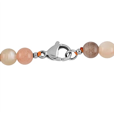 Multi Color Moonstone Beaded Necklace (20 Inches) in Rhodium Over Stainless Steel 180.50 ctw | Tarnish-Free, Waterproof, Sweat Proof Jewelry